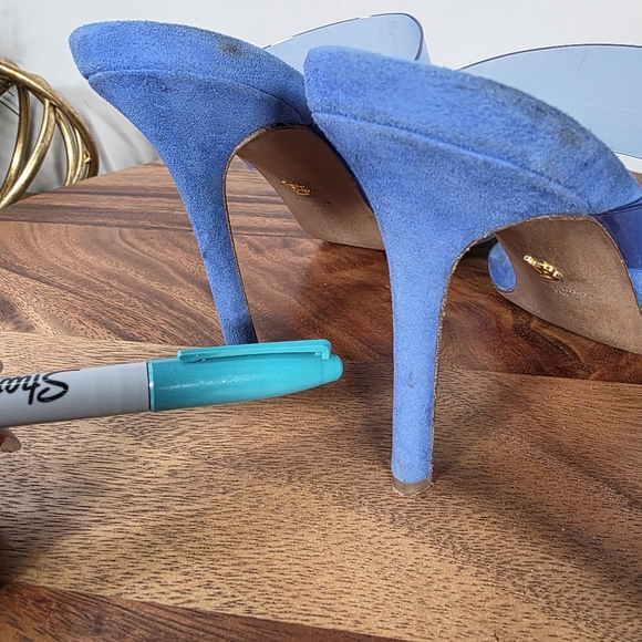 Veronica Beard Asha Blue Suede Stiletto Heels with Transparent Straps Size 7 - Picture 14 of 17